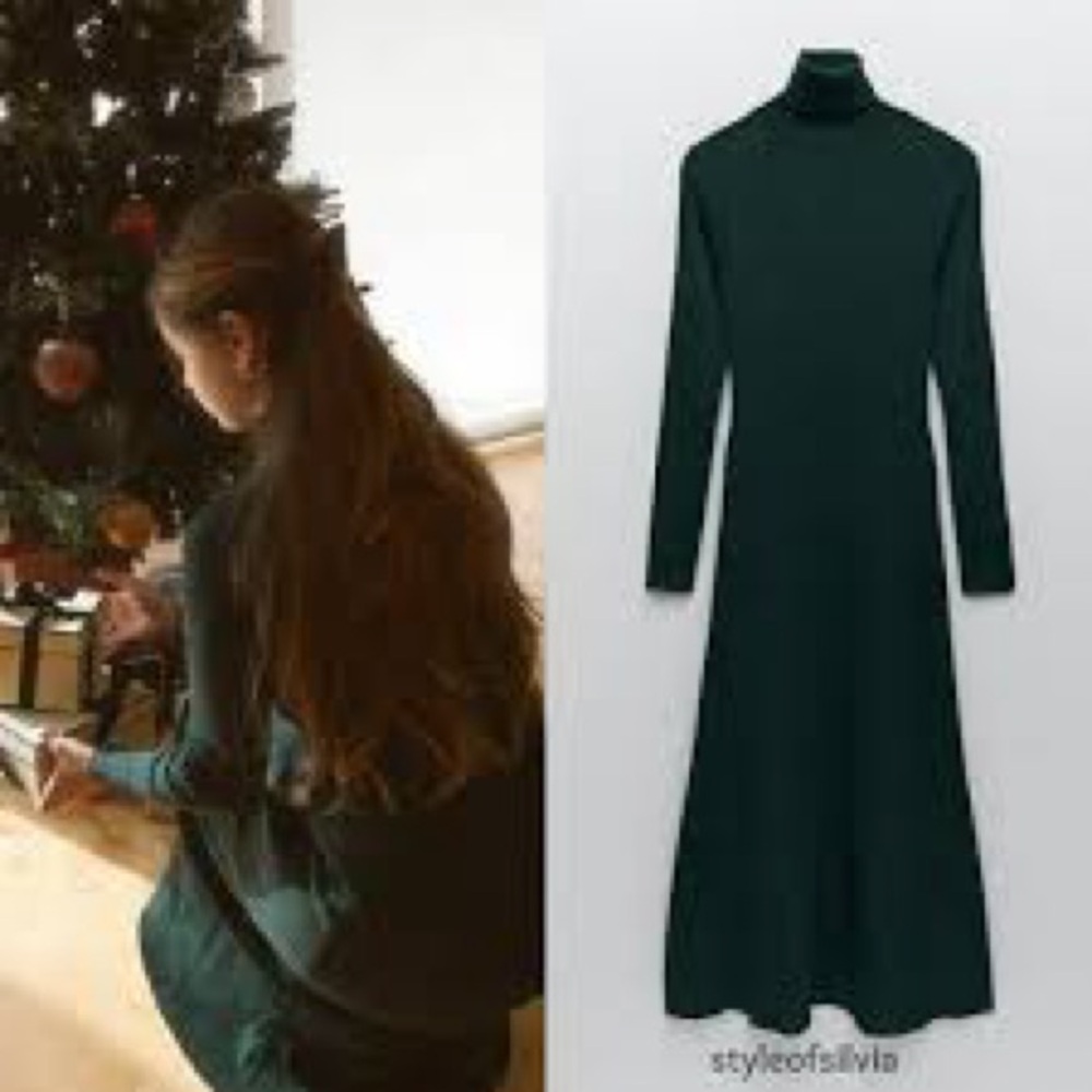 Zara Green Roll Neck Sweater Ribbed Dress